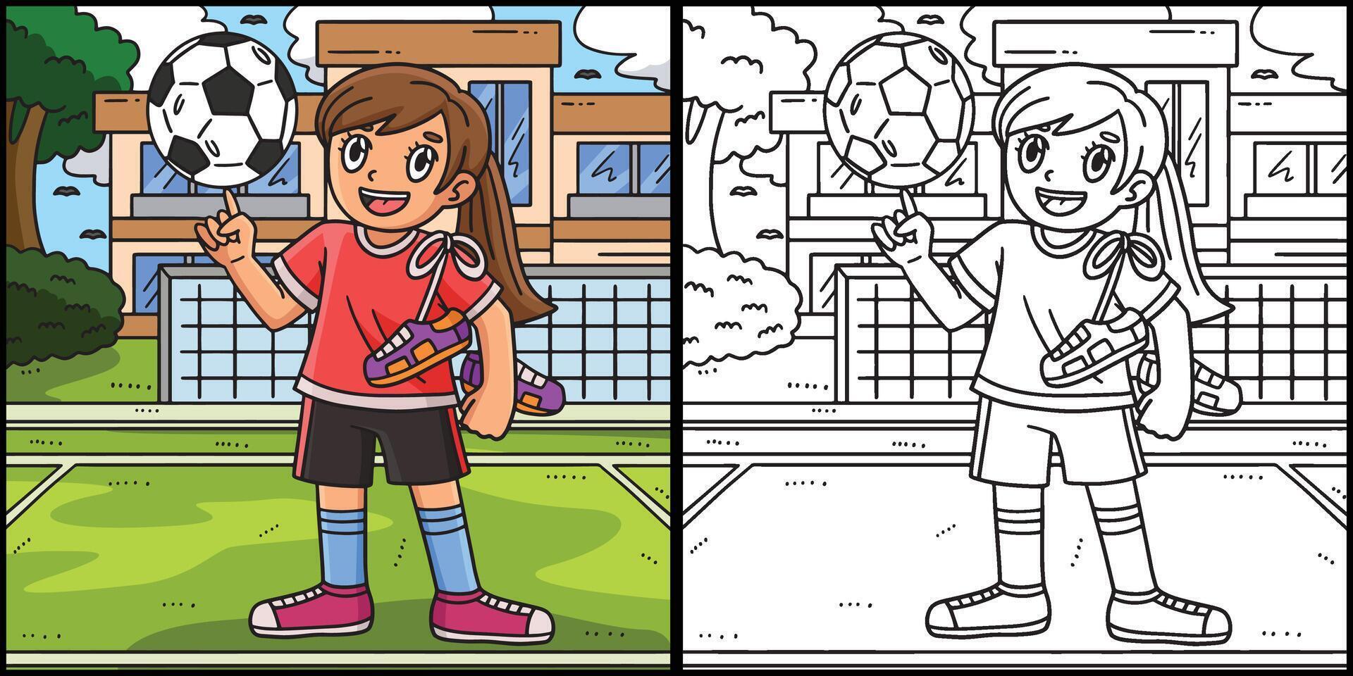 Fußball Mädchen Tragen Schuhe Färbung Illustration vektor