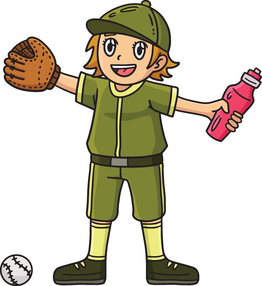 Baseball Mädchen mit Wasser Flasche Karikatur Clip Art vektor