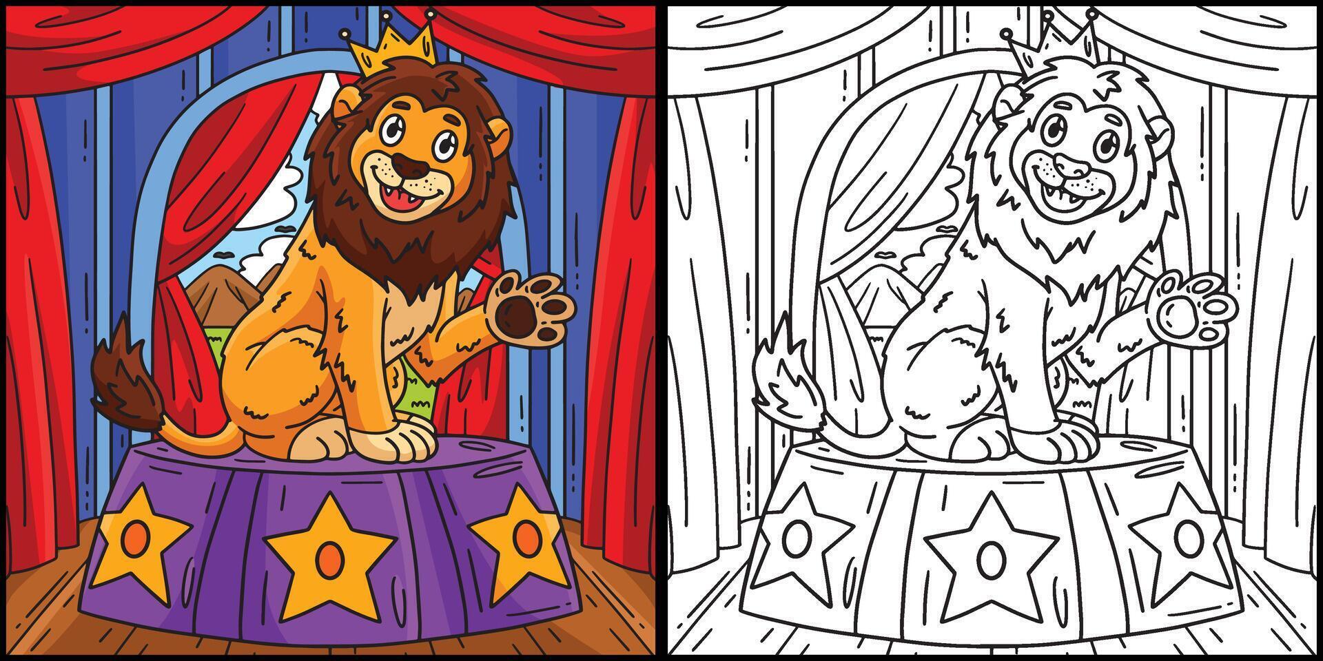 Löwe auf Zirkus Podium Färbung Seite Illustration vektor