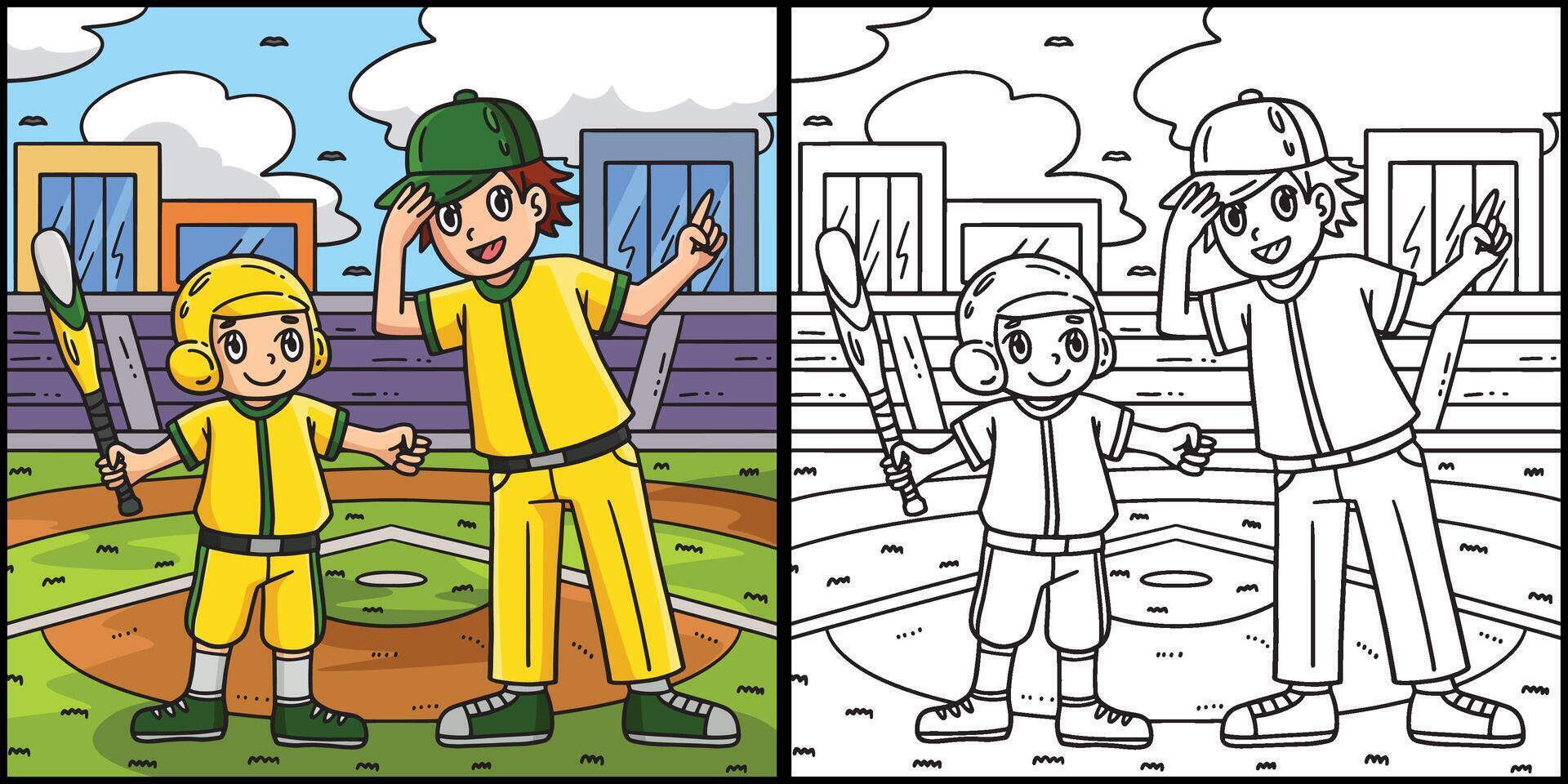 Baseball Junge und Trainer Färbung Seite Illustration vektor