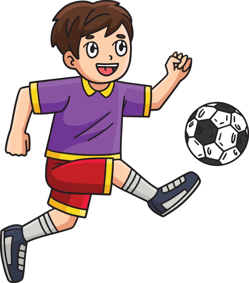 Junge treten Fußball Ball Karikatur farbig Clip Art vektor