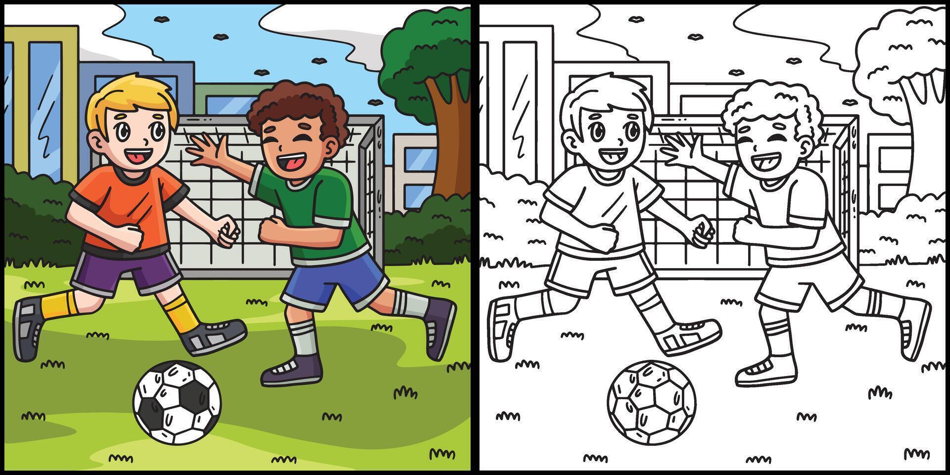 Kinder spielen Fußball Färbung farbig Illustration vektor