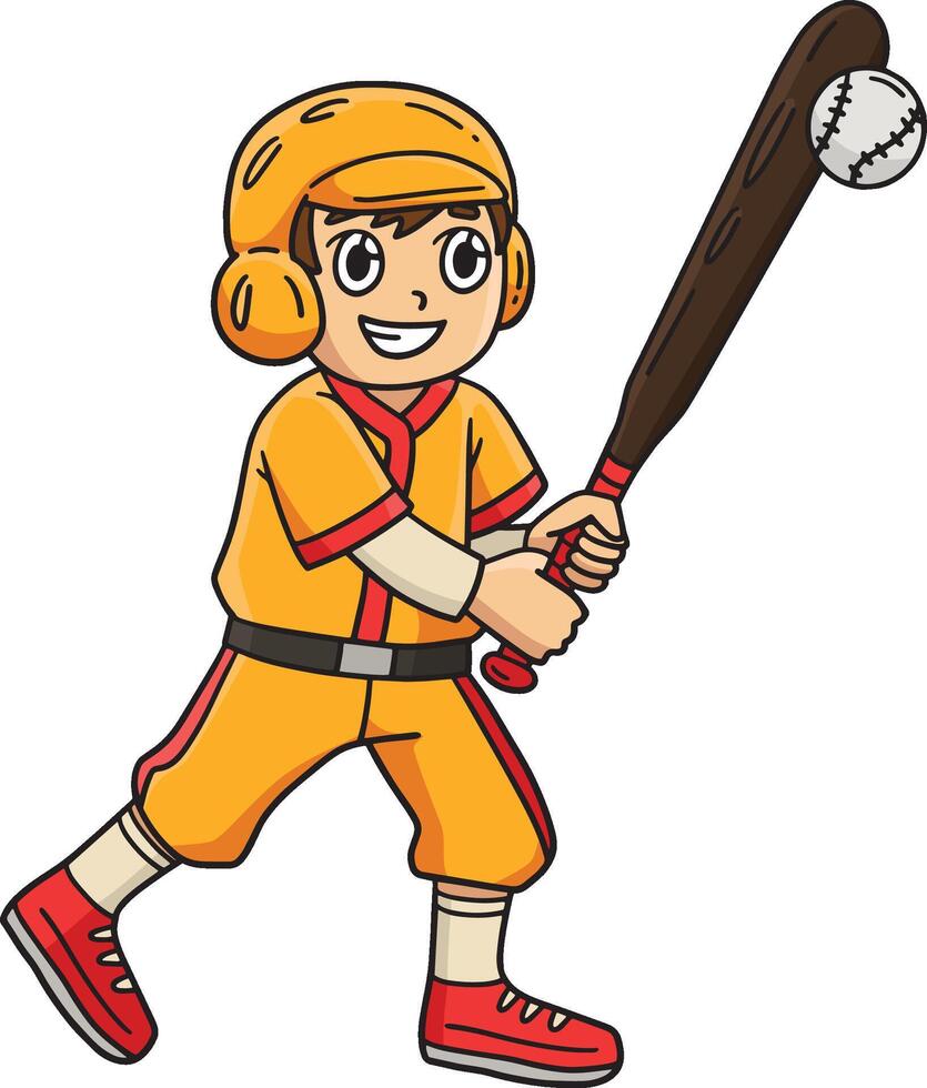 Junge Schlagen ein Baseball Karikatur farbig Clip Art vektor