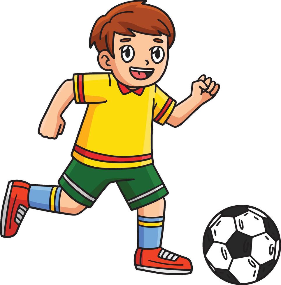 pojke jagar fotboll boll tecknad serie färgad ClipArt vektor