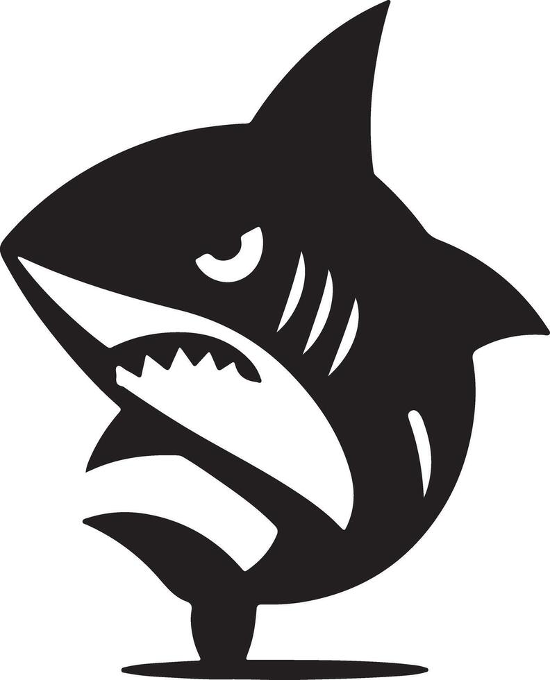 en minimal arg haj platt illustration silhuett, svart Färg silhuett 13 vektor