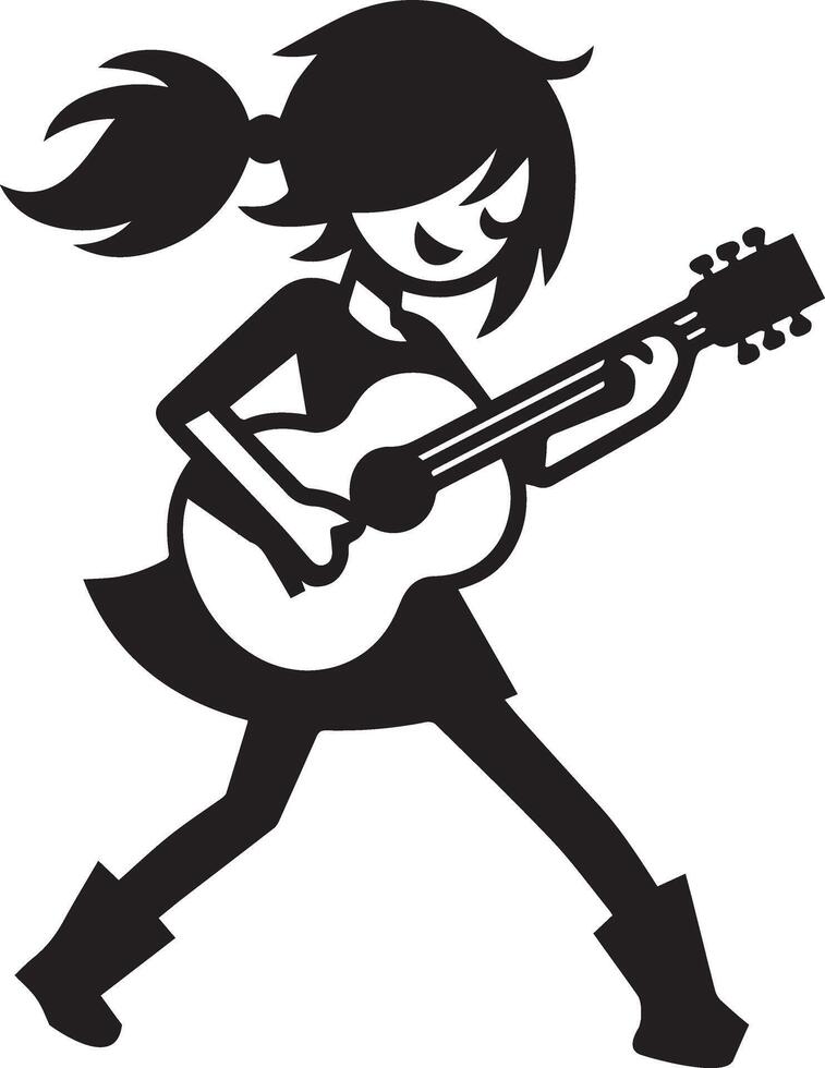 minimal Comic Mädchen Tanzen mit Gitarre komisch eben Charakter Silhouette, schwarz Farbe Silhouette 4 vektor