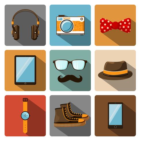 Hipster tillbehör pictograms set vektor