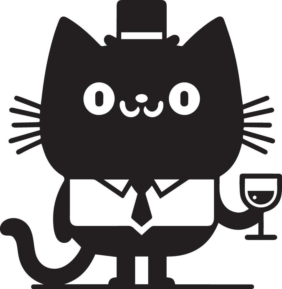 minimal rolig karaktär, herr. katt, silhuett, svart Färg silhuett, vit bakgrund 23 vektor