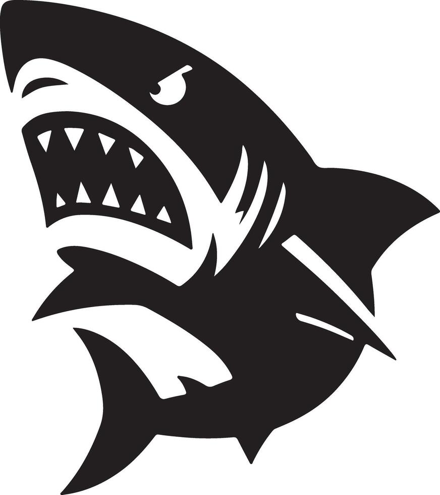en minimal arg haj platt illustration silhuett, svart Färg silhuett 3 vektor