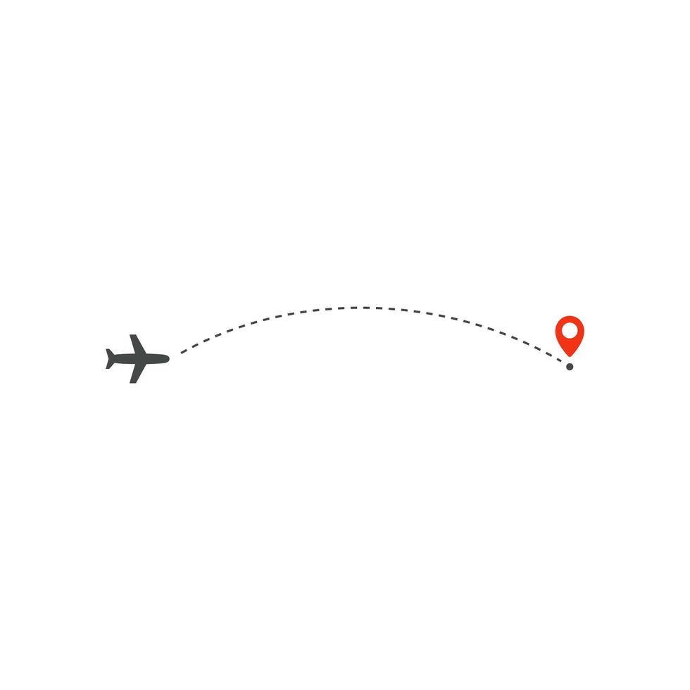 plane way-ikonen, flygplanets riktning och destination röd punkt, logotyp formgivningsmall, semester resa vektor illustration mall på vit bakgrund.