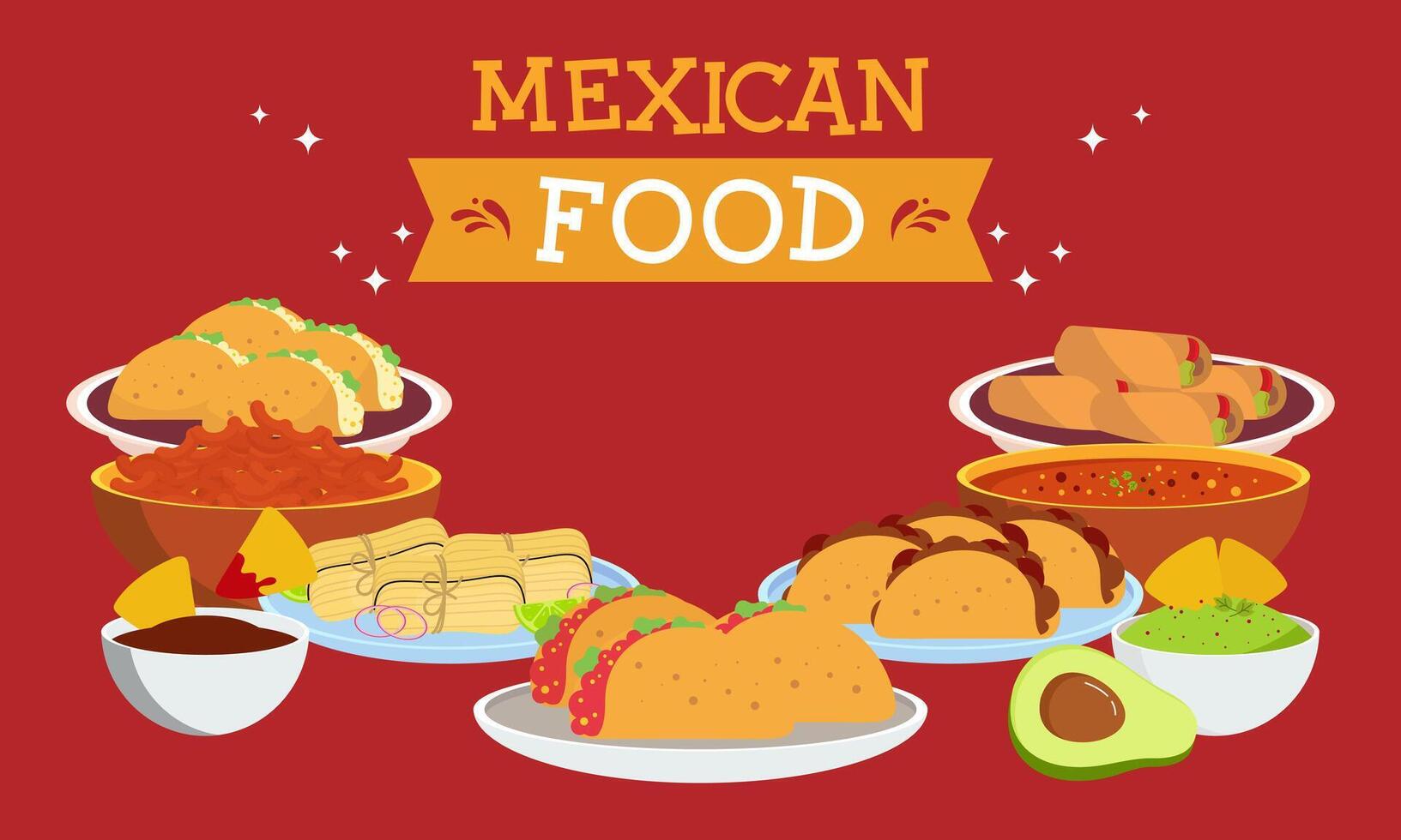 Mexikaner Essen Unterschrift Geschirr Illustration vektor