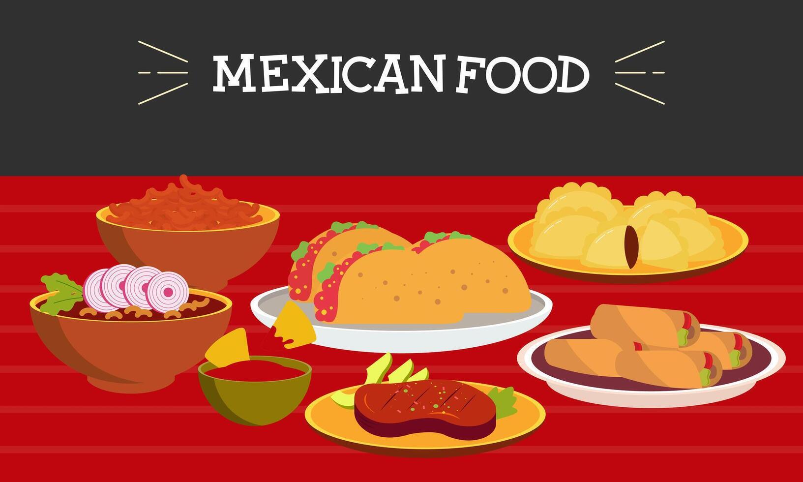 Mexikaner Essen Unterschrift Geschirr Illustration vektor