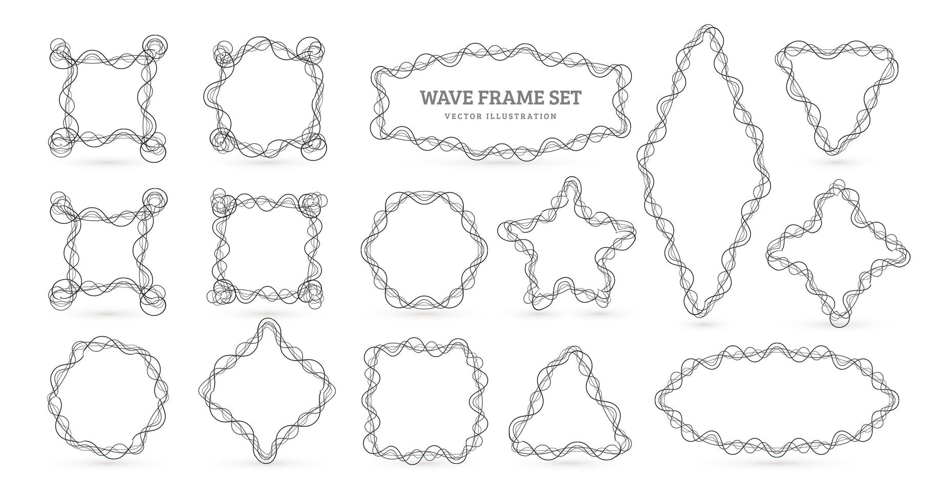 samling av ramar från trassliga linjer. ramar av komplexa pulserande linjer för musikalisk equalizer. geometriska former från boll av tråd. eleganta gränser för text, vektorillustration. vektor