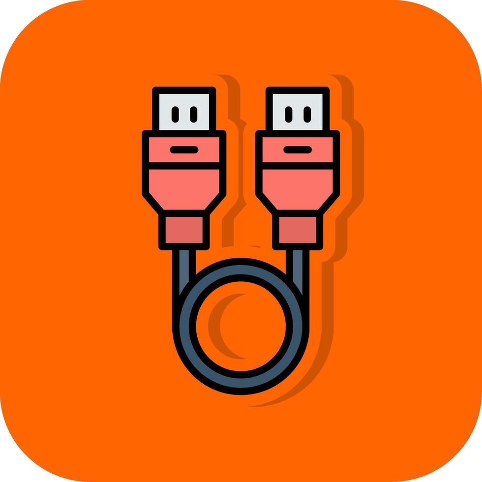 USB Kabel gefüllt Orange Hintergrund Symbol vektor