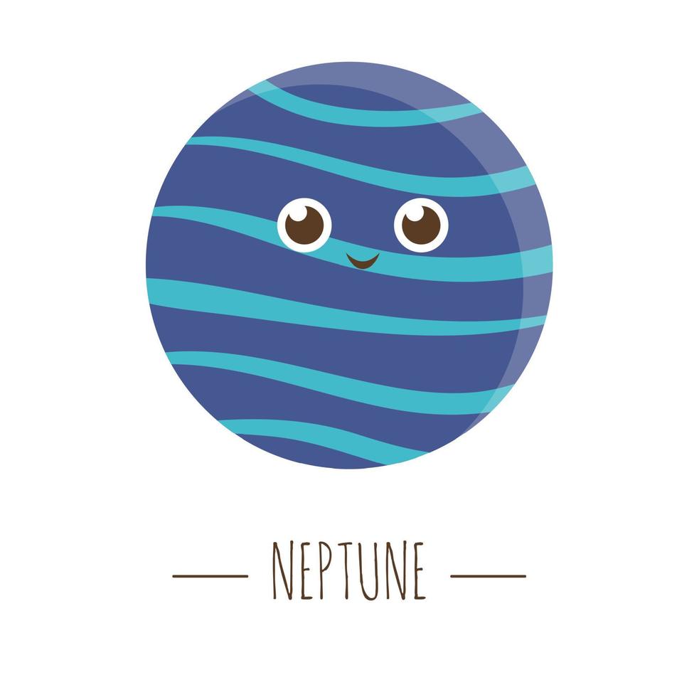 vektor neptunus illustration för barn. ljus och söt platt bild av leende planet isolerad på vit bakgrund. utrymme koncept.