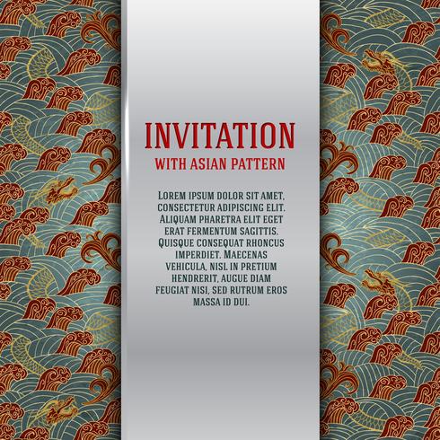 Asiatische Einladungskarte mit Drachen und Wellen vektor