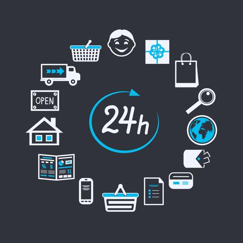 Internet-Website-Shop 24 Stunden geöffnet vektor