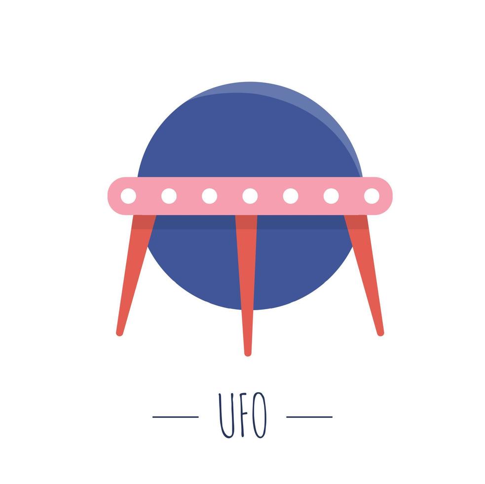 vektor ufo illustration för barn. ljus och söt platt bild av flygande tefat isolerad på vit bakgrund. utrymme koncept.