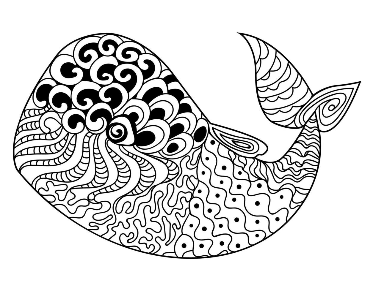 Vektor-Illustration von Doodle Schwarz-Weiß-Wal. Malvorlage für Erwachsene vektor