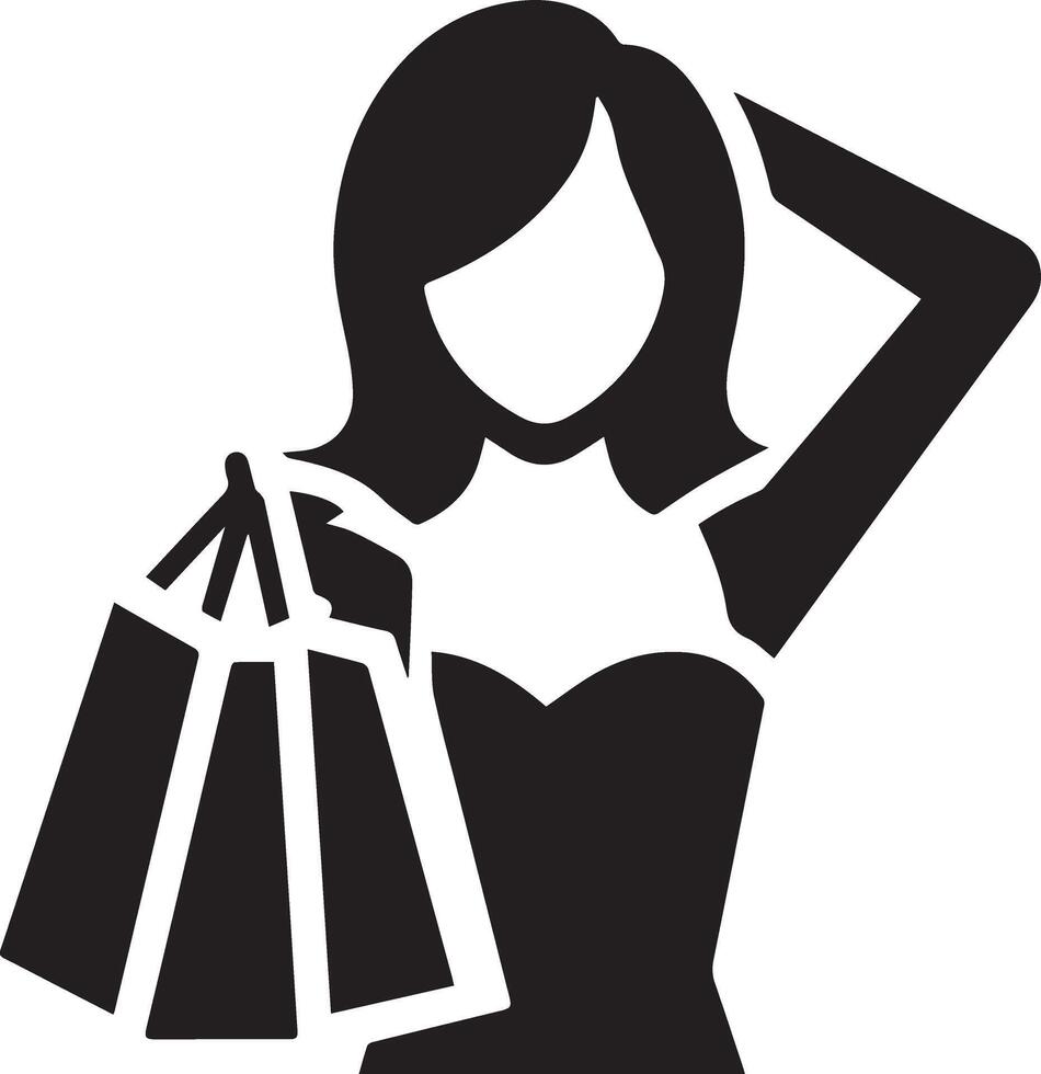 minimal Einkaufen Frau Symbol Silhouette, Weiß Hintergrund, füllen mit schwarz 12 vektor