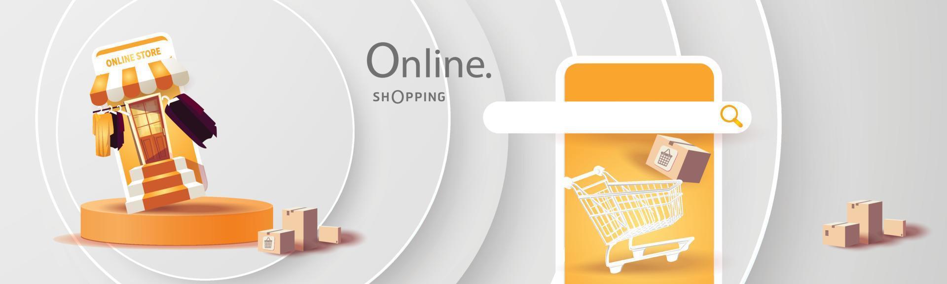 Online-Shopping am Telefon kaufen verkaufen Geschäft digitale Web-Banner-Anwendung Geldwerbung Zahlung E-Commerce-Vektor-Illustration-Suche vektor