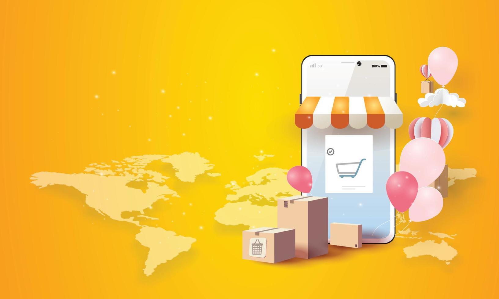 Online-Shopping am Telefon kaufen verkaufen Geschäft digitale Web-Banner-Anwendung Geldwerbung Zahlung E-Commerce-Vektor-Illustration-Suche vektor