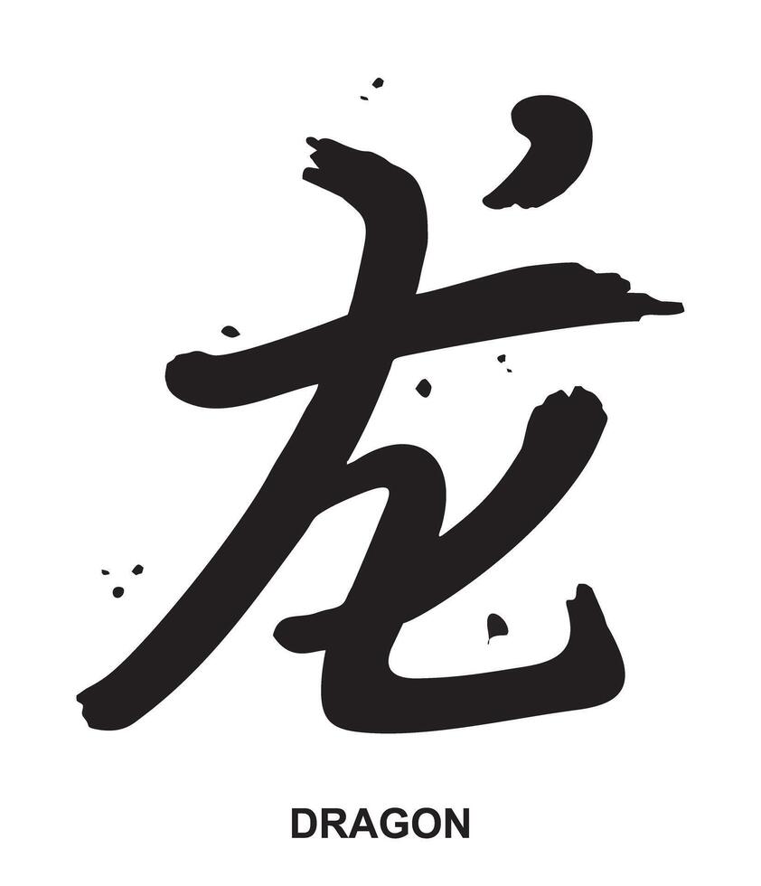 Hand gezeichnet China Hieroglyphe Übersetzung Kaiserliche Drachen Jahr Charakter. Hand beschriftet Chinesisch Tierkreis Tier vektor