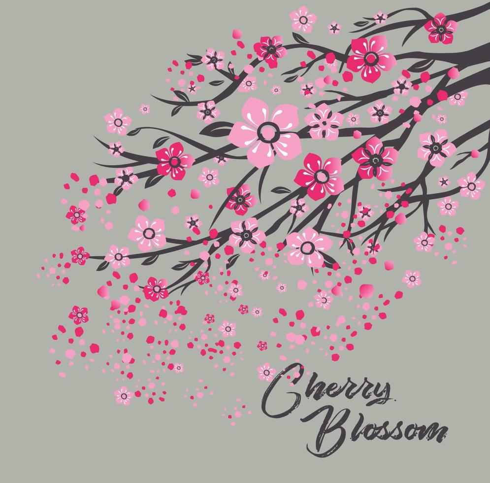 Sakura Japan Kirschzweig mit blühenden Blumen-Vektor-Illustration. vektor