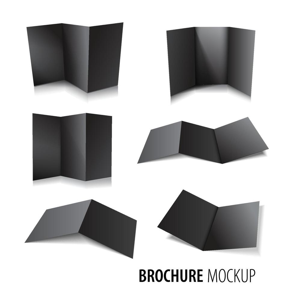 Zeitschrift, Broschüre, Postkarte, Flyer, Business 3D schwarze Karte oder Broschüre Mockup Template Set isoliert auf weiss. vektor