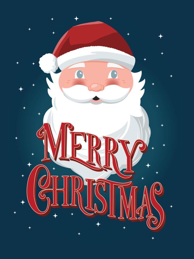 god jul hand bokstäver skylt med handritad jultomten på mörkblå bakgrund med stjärnor. färgglada festliga vektorillustration vektor