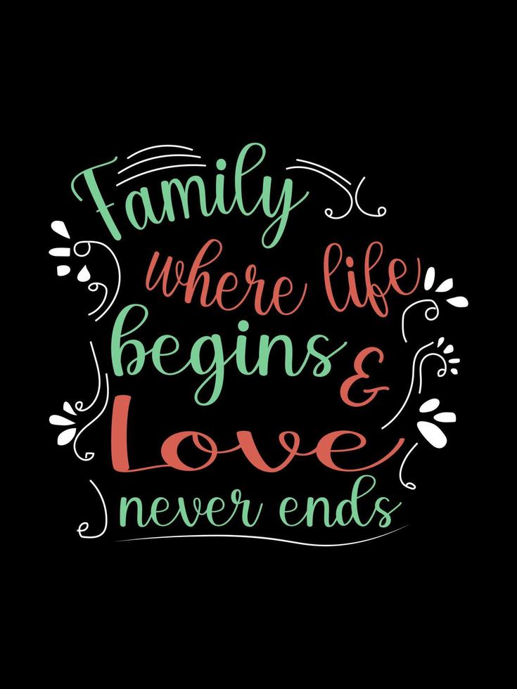 Familie, wo das Leben beginnt, Liebe endet nie Familien-T-Shirt-Design-Schriftzug-Typografie-Zitat-Design vektor