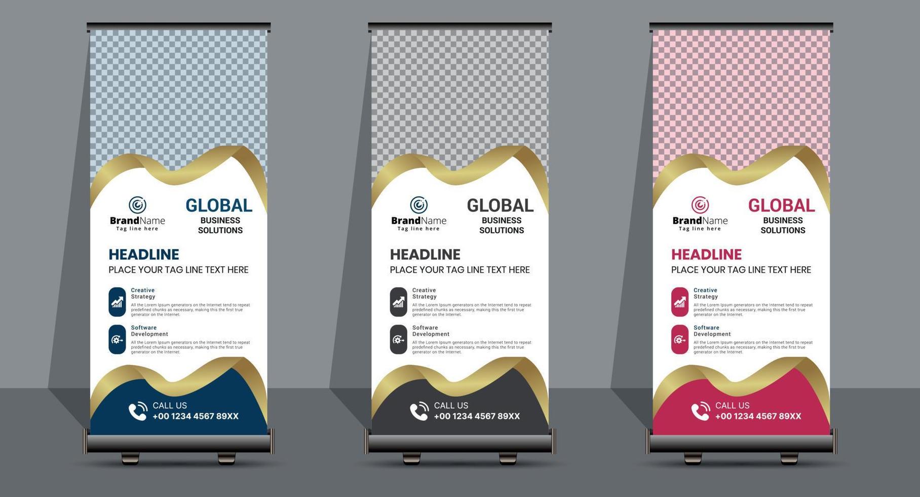 Creative Business Roll-Up-Signage-Banner-Vorlagen-Design. vektor