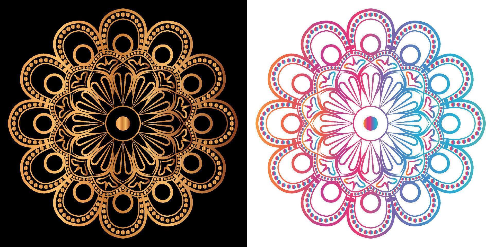 gyllene mandala design med en svart bakgrund vektor