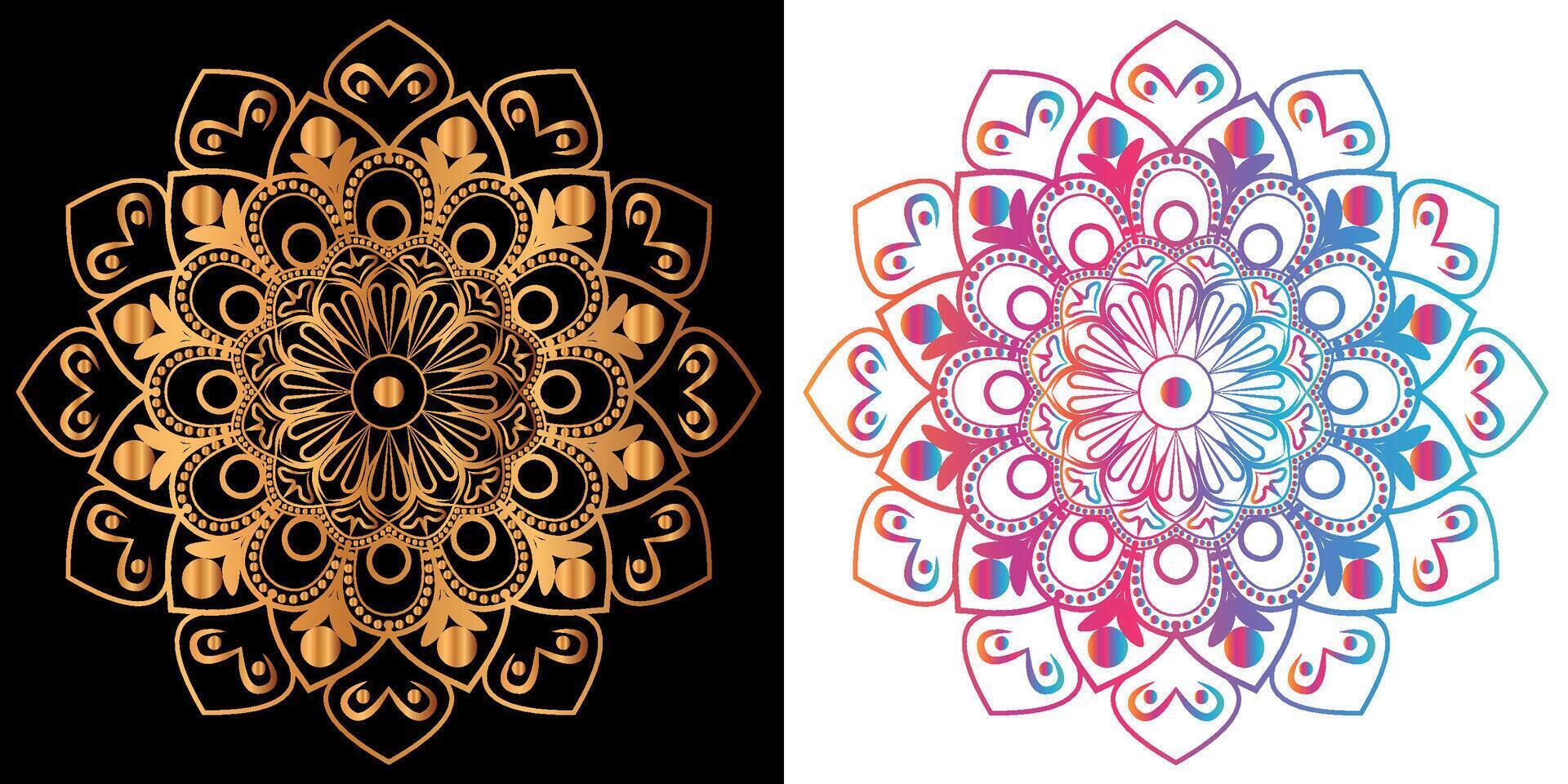 gyllene mandala design med en svart bakgrund vektor