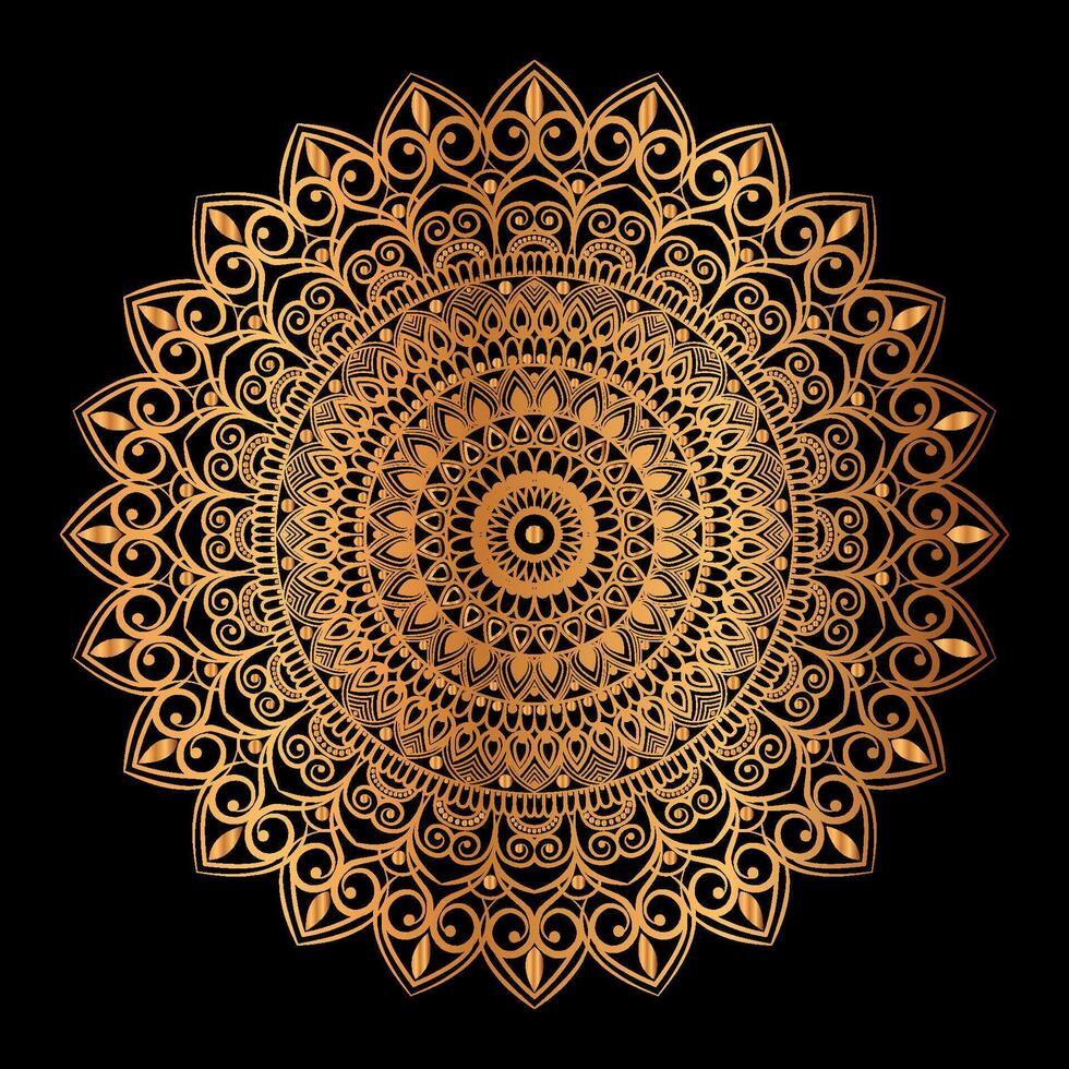 golden Mandala Design mit ein schwarz Hintergrund vektor