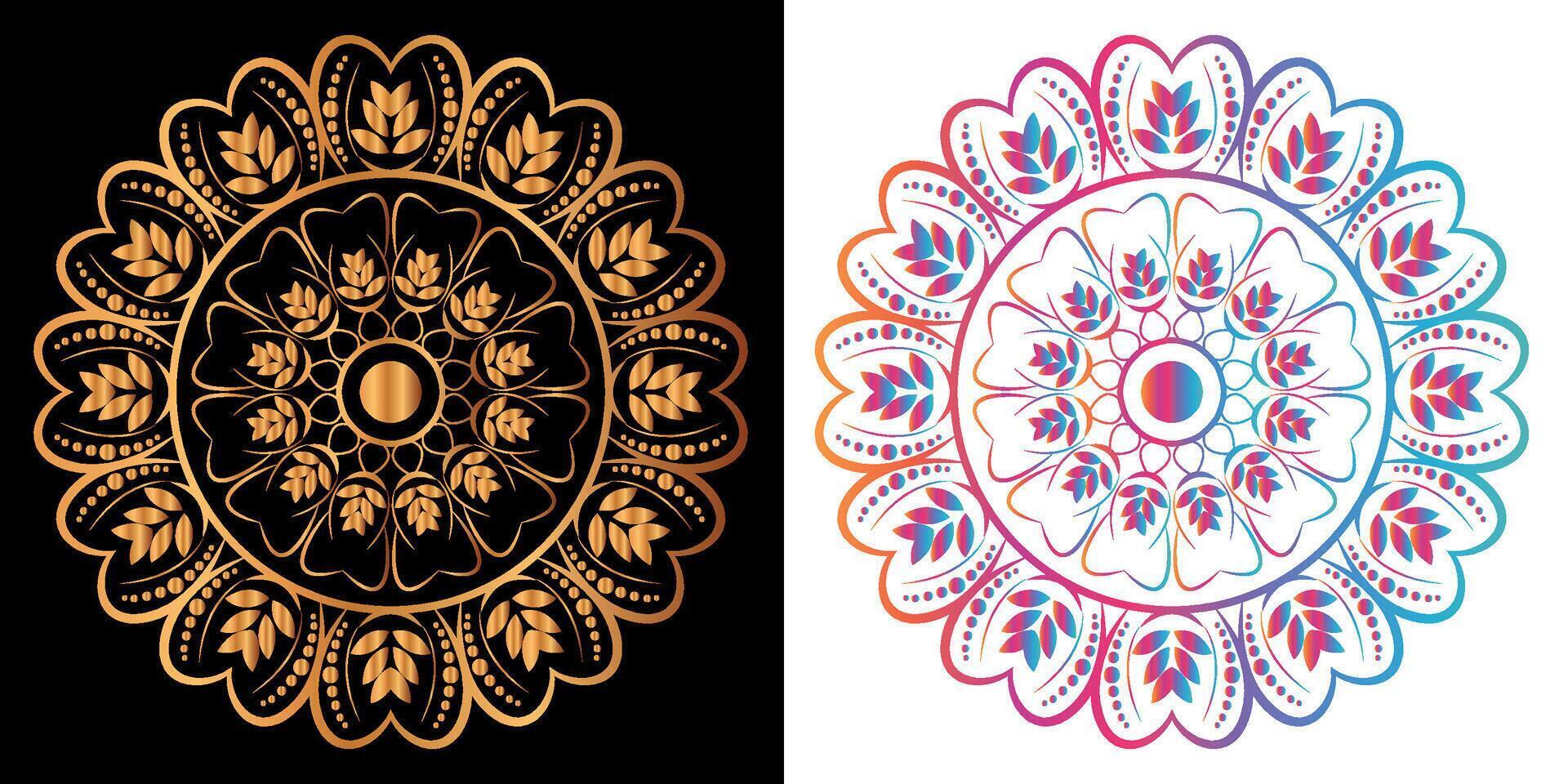 gyllene mandala design med en svart bakgrund vektor