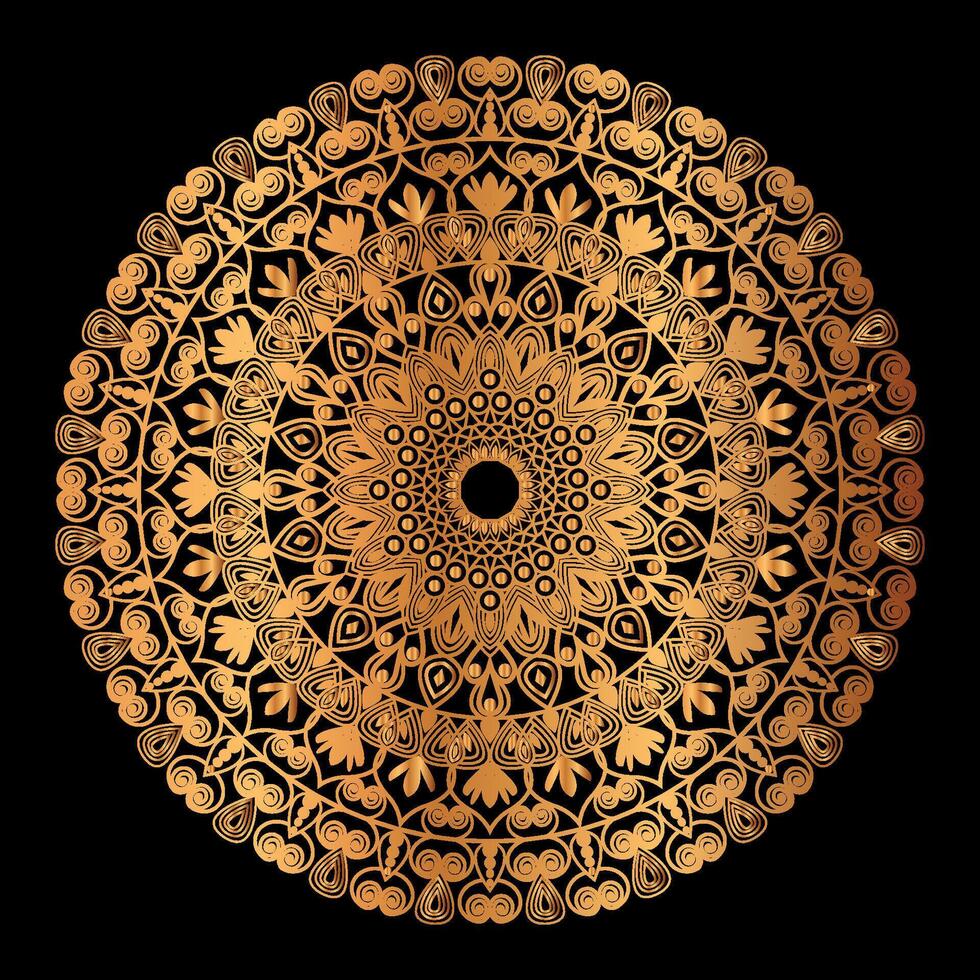 gyllene mandala design med en svart bakgrund vektor