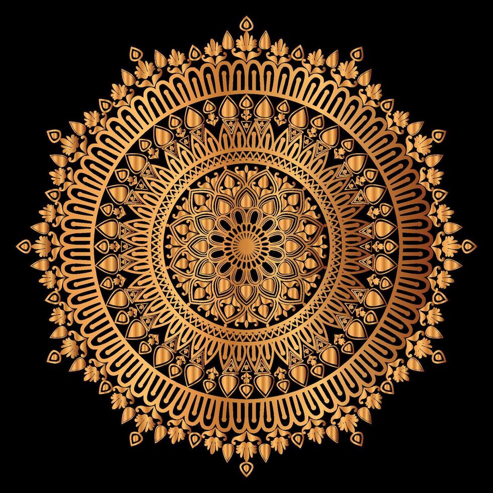 golden Mandala Design mit ein schwarz Hintergrund vektor