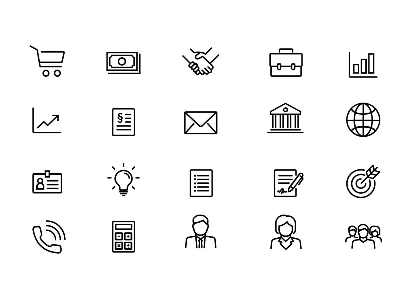 Geschäft und Finanzen kommerzieller Umriss-Icon-Set vektor
