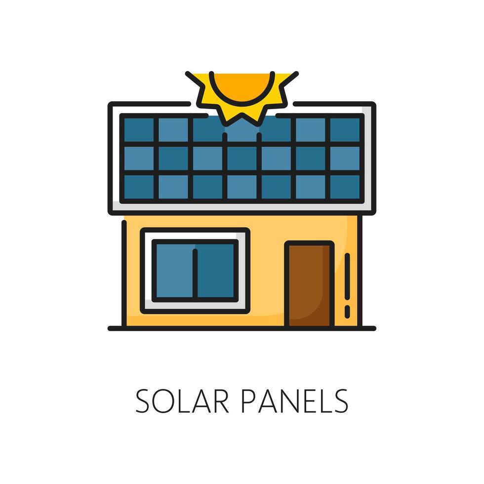 hus sol- panel, verklig egendom tunn linje ikon vektor