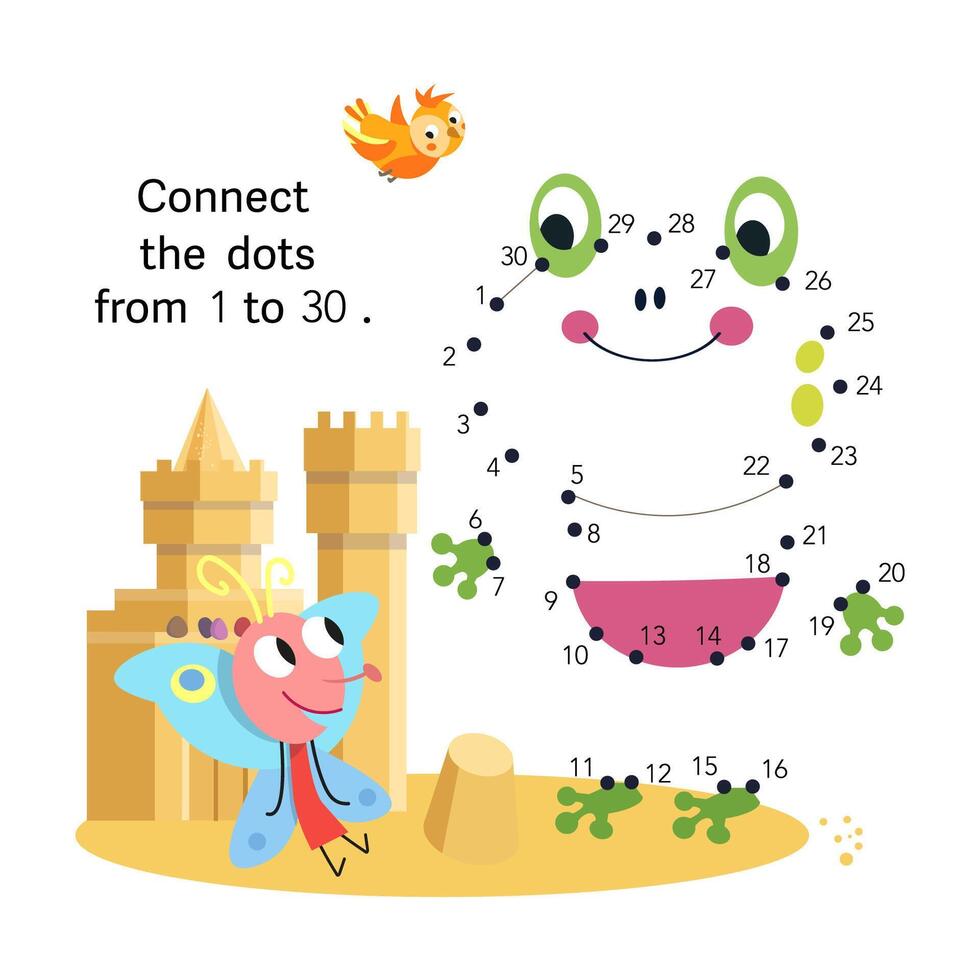 Punkt zu Punkt. verbinden das Punkte von 1 zu 30. Puzzle Spiel zum Kinder. süß Frosch im Sommer. Illustration vektor
