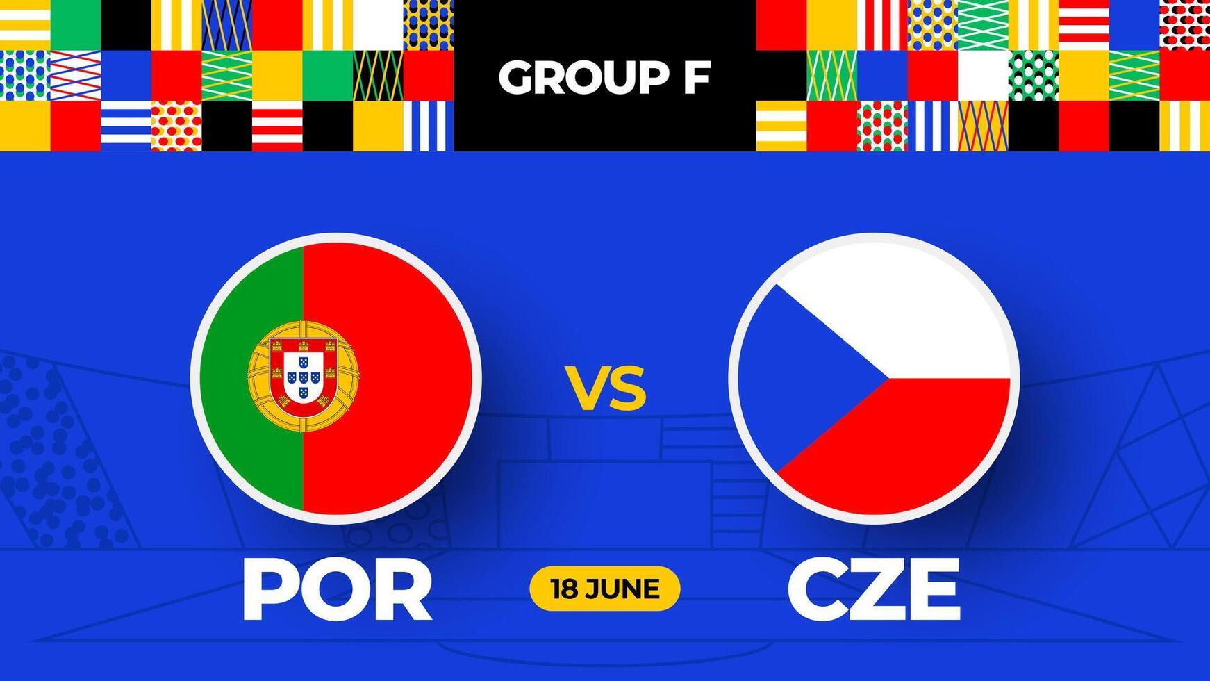 Portugal vs. Tschechien Fußball 2024 Spiel gegen. 2024 Gruppe Bühne Meisterschaft Spiel gegen Teams Intro Sport Hintergrund, Meisterschaft Wettbewerb vektor