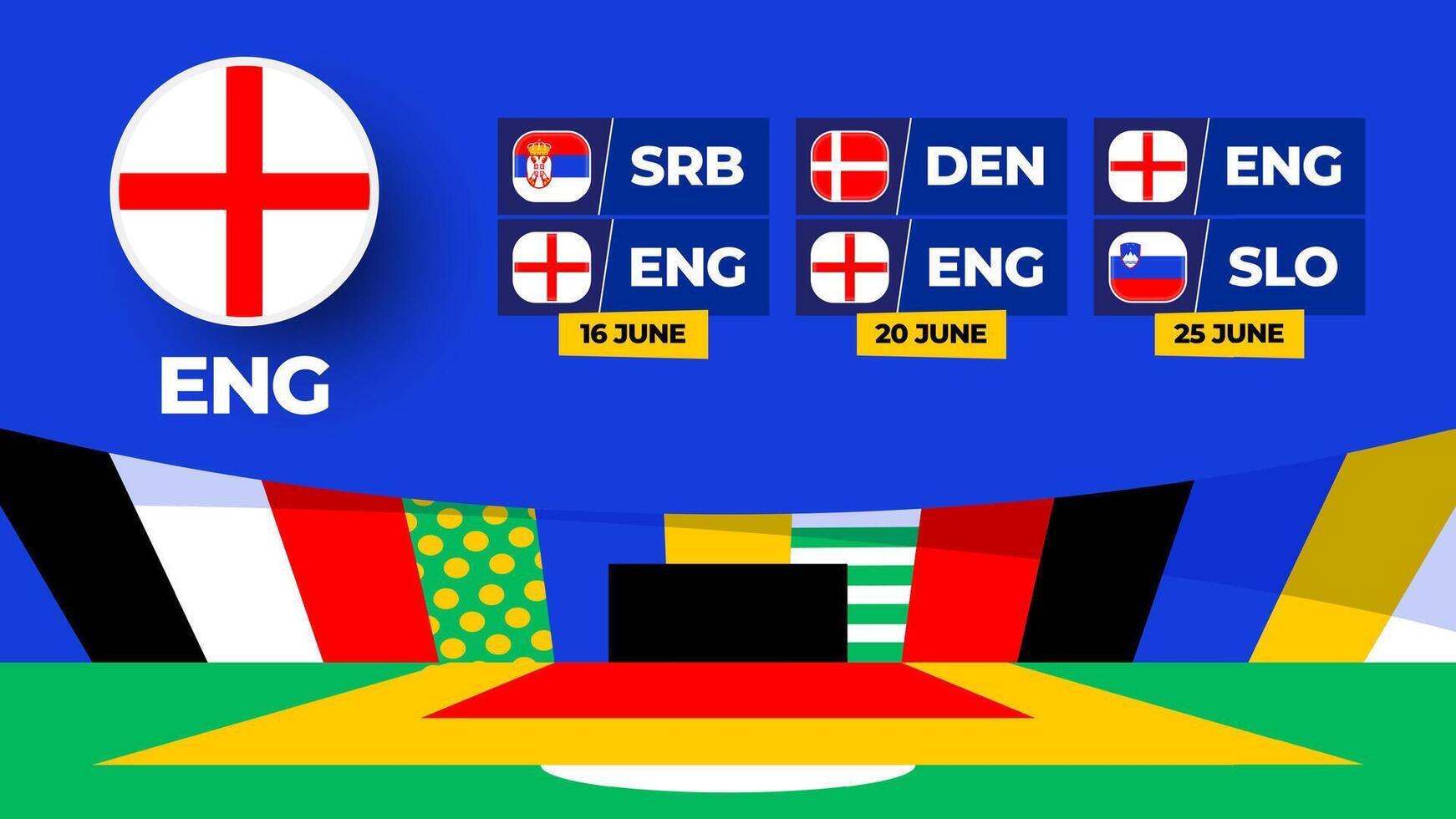 England fotboll 2024 match mot uppsättning. nationell team flagga 2024 och grupp skede mästerskap match mot lag vektor