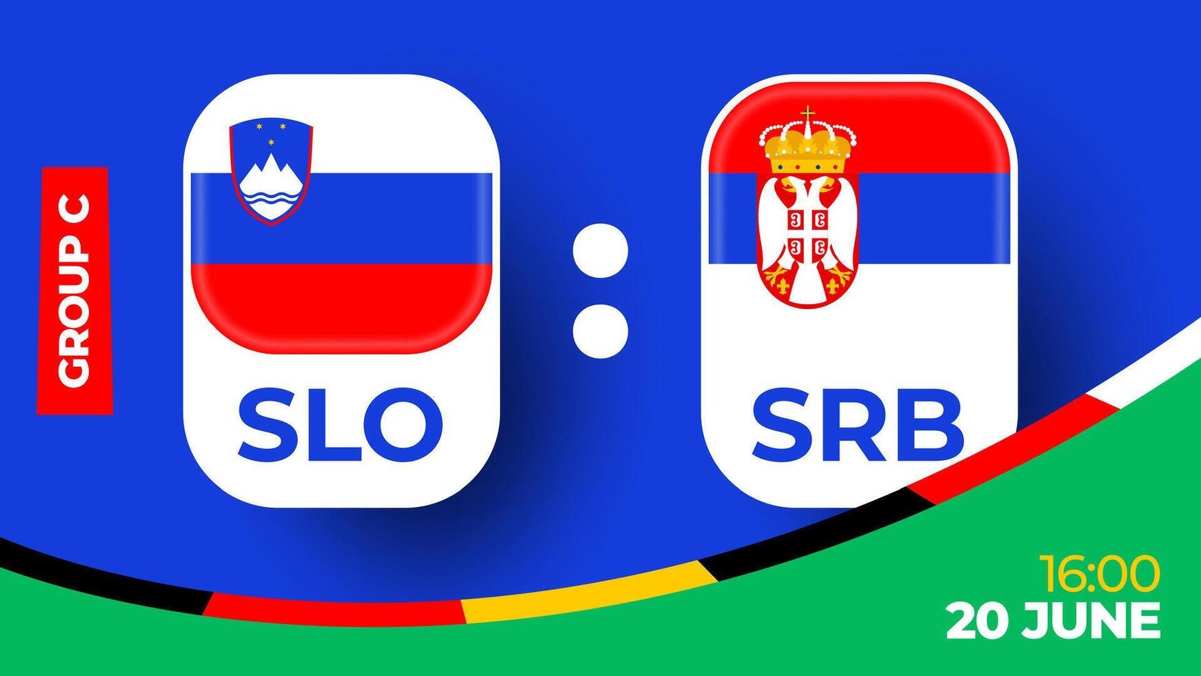 Slowenien vs. Serbien Fußball 2024 Spiel gegen. 2024 Gruppe Bühne Meisterschaft Spiel gegen Teams Intro Sport Hintergrund, Meisterschaft Wettbewerb vektor