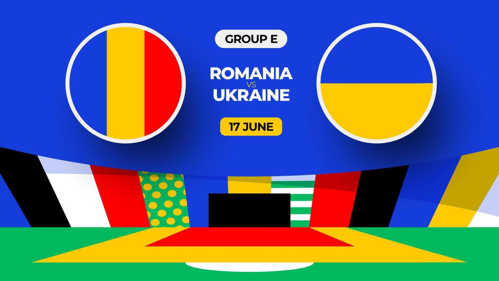 Rumänien vs. Ukraine Fußball 2024 Spiel gegen. 2024 Gruppe Bühne Meisterschaft Spiel gegen Teams Intro Sport Hintergrund, Meisterschaft Wettbewerb vektor