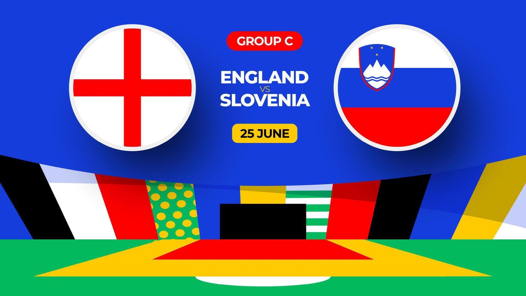 England vs. Slowenien Fußball 2024 Spiel gegen. 2024 Gruppe Bühne Meisterschaft Spiel gegen Teams Intro Sport Hintergrund, Meisterschaft Wettbewerb vektor