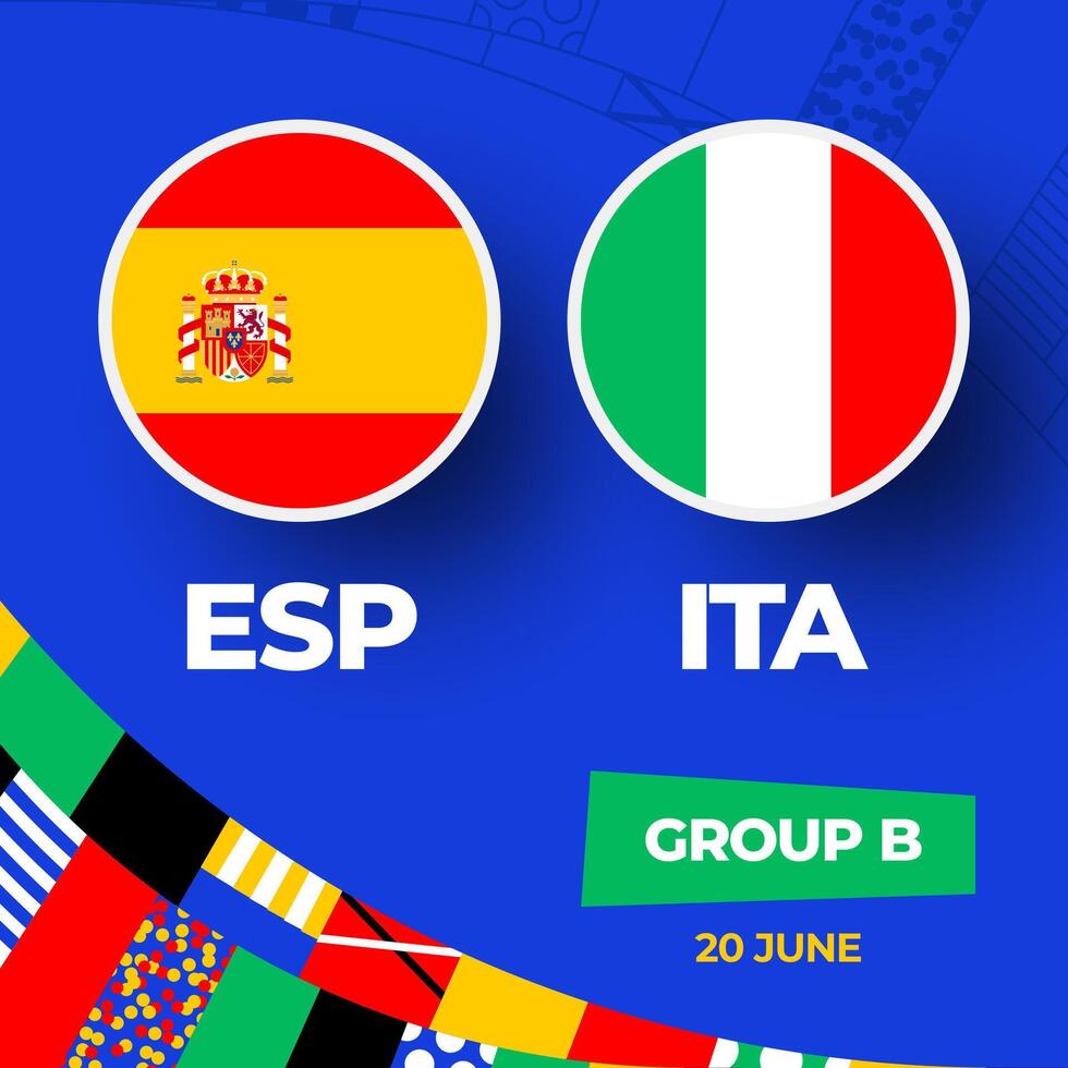 Spanien mot Italien fotboll 2024 match mot. 2024 grupp skede mästerskap match mot lag intro sport bakgrund, mästerskap konkurrens vektor