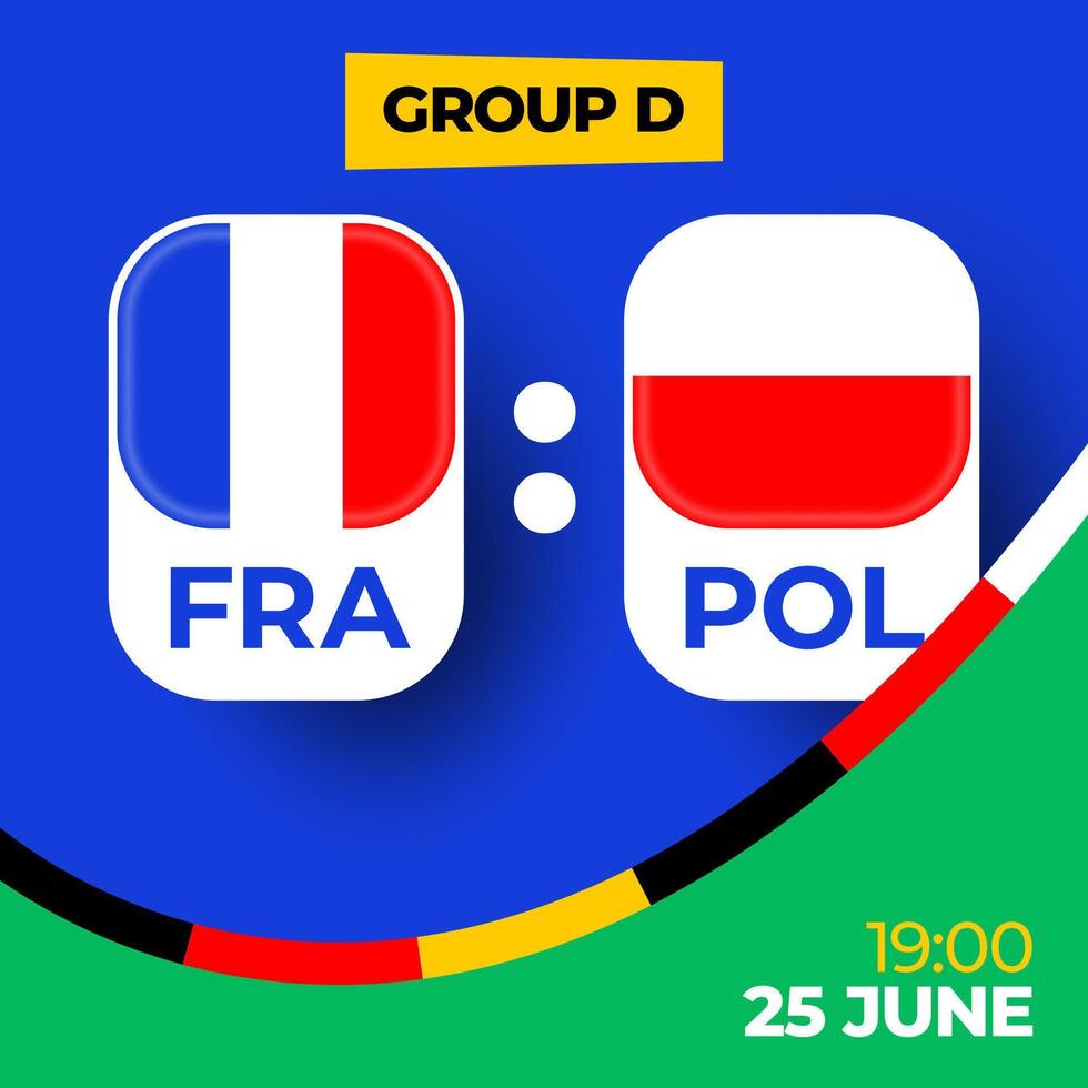 Frankrike mot polen fotboll 2024 match mot. 2024 grupp skede mästerskap match mot lag intro sport bakgrund, mästerskap konkurrens vektor