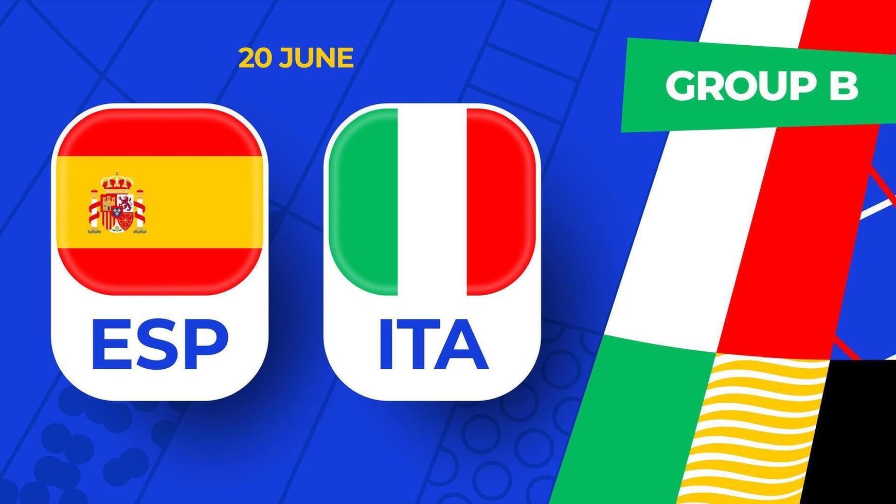 Spanien mot Italien fotboll 2024 match mot. 2024 grupp skede mästerskap match mot lag intro sport bakgrund, mästerskap konkurrens vektor