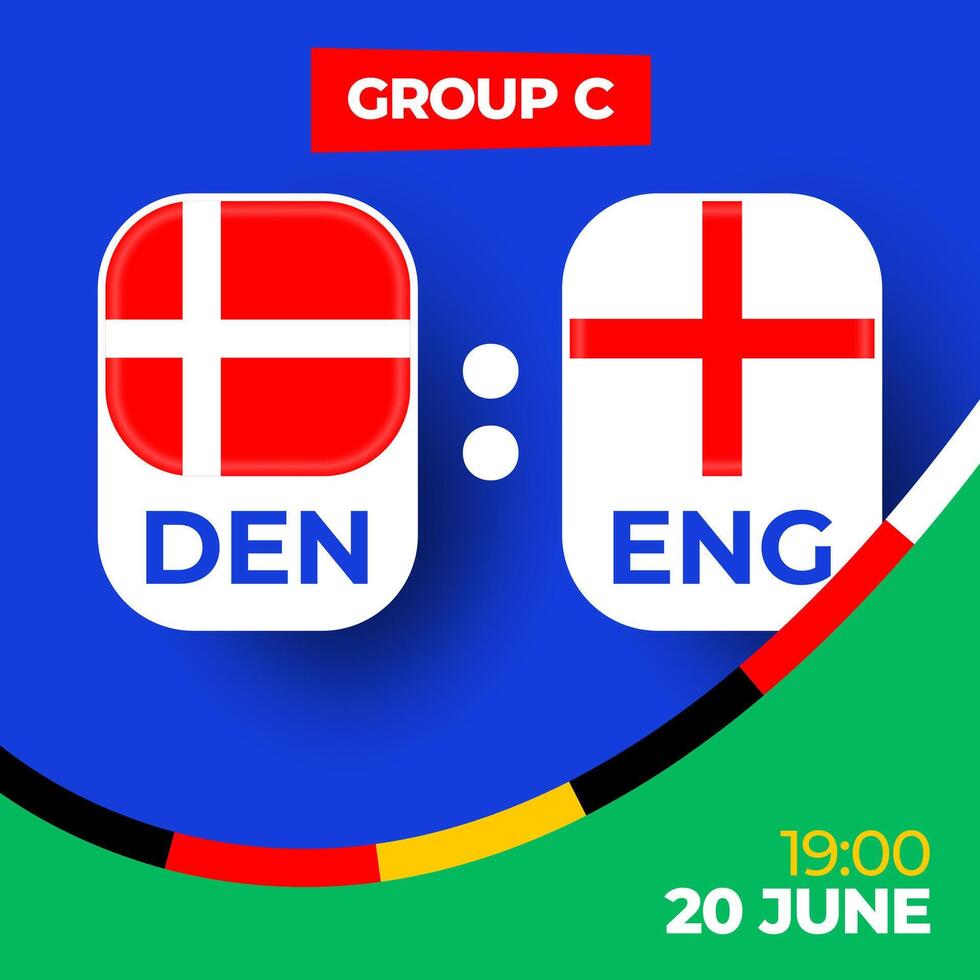 Dänemark vs. England Fußball 2024 Spiel gegen. 2024 Gruppe Bühne Meisterschaft Spiel gegen Teams Intro Sport Hintergrund, Meisterschaft Wettbewerb vektor